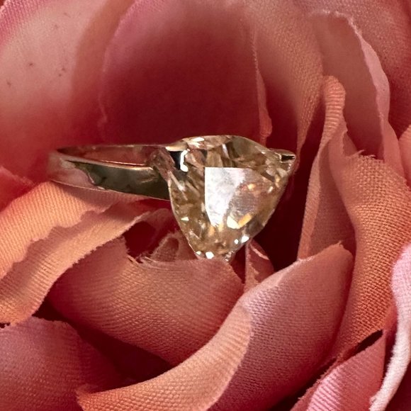 Golden Yellow Trillion Moissanite Diamond Solitaire 4.51Ct. Size 7 - Picture 9 of 15